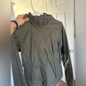 Olive green north face rain jacket